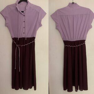Vintage 70s purple and brown midi dress with a braided belt. Fits like S/M.